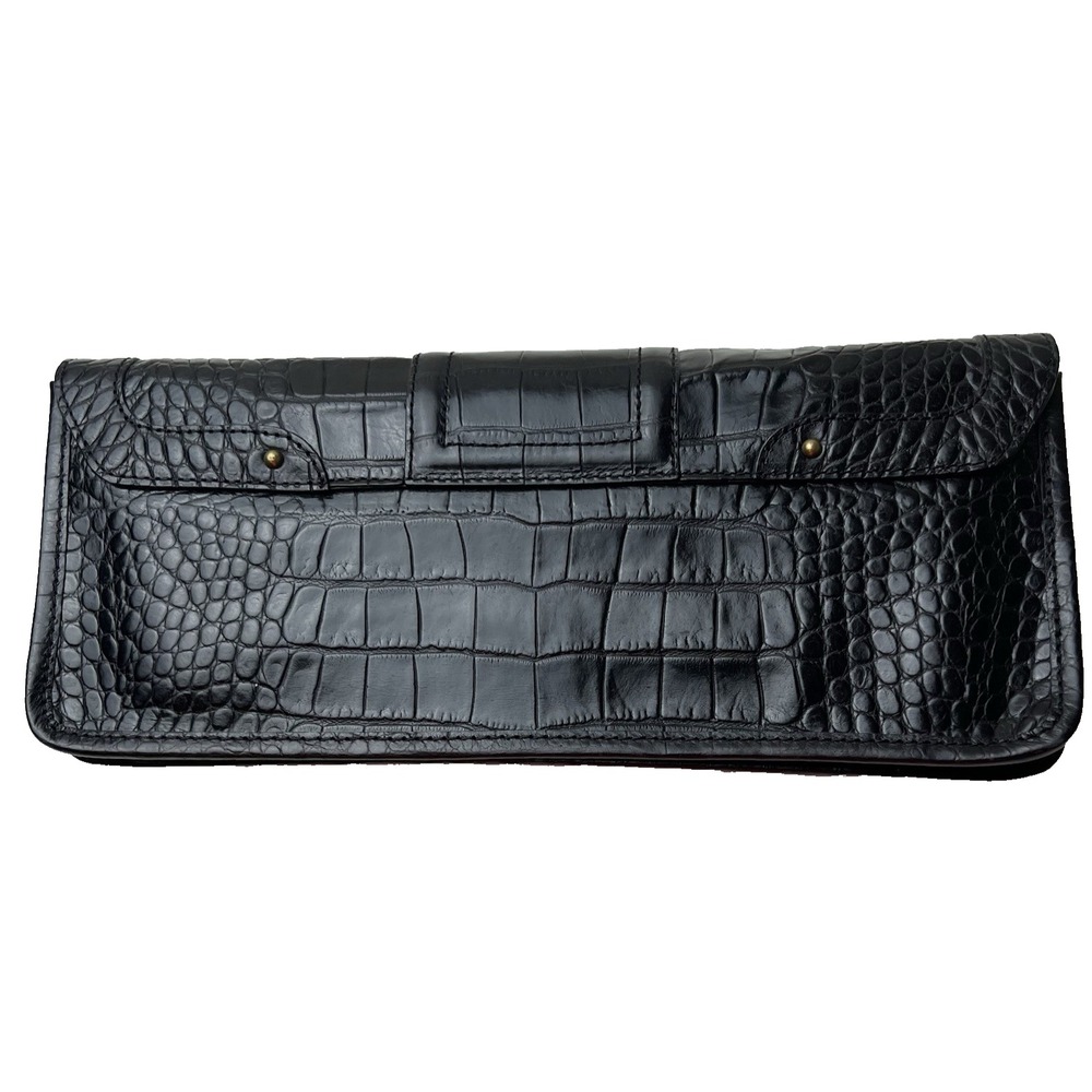 Cole Haan Elena Black Croc Embossed Clutch - Picture 6 of 11